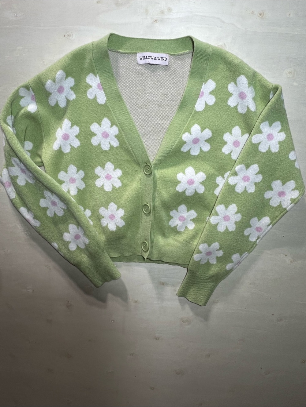 Green Floral V-Neck Cardigan Sweater - Picture 3 of 10